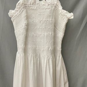 Smock Topped White Cotton Dress