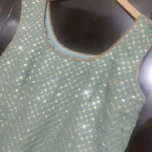 Greenish Grey Sharara Suit & Dupatta 34 Bust