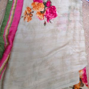 Floral Cream Color Saree