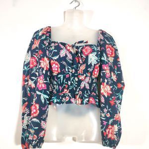 Navy Blue With Floral Print Tops (Women's)