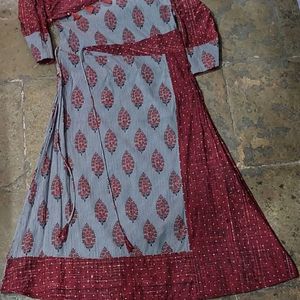 Grey Designer Printed A-line Kurti