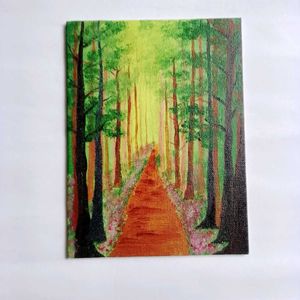 Green Forest View Hand-painted Painting