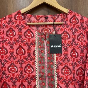 Red Floral Cotton Kurta For Women