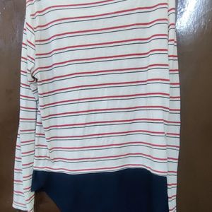 Full Sleeves White Striped T-shirt