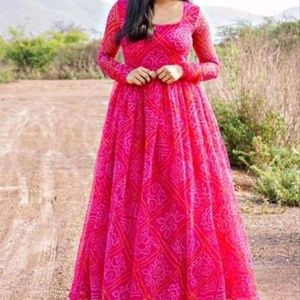 Women Pink Bandhani Style Gown