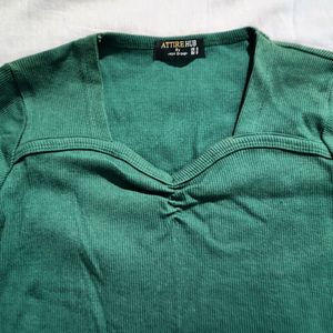 Cute Crop Green Korean Top