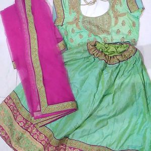 Pitch Blouse With Dupatta And The Stitch Lehenga