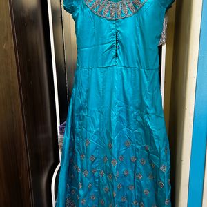 Anarkali Suit Size L Peacock Green Colour