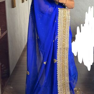 Royal Blue Embroidered Heavy Saree