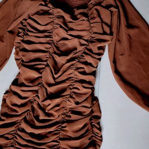 Brown Ruched Party Dress