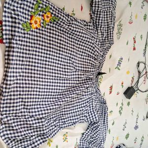 Embroidered And Checkered Top