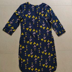 Navy Blue Geometric Kurta - Small