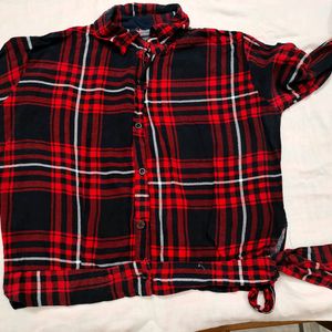 Trendy Crop Checked Shirt With Side Knot