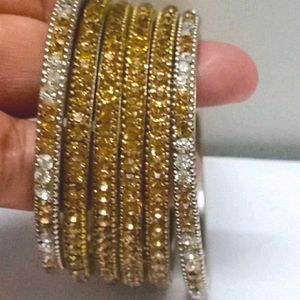 Silver Gildn Bangles With 3 Pair Earring And Ring