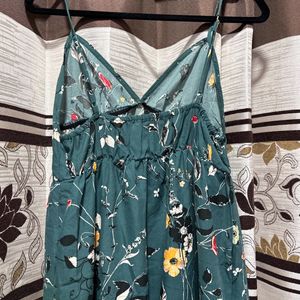 Teal Green Floral Strappy Dress