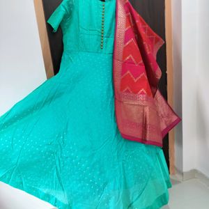 Pretty Sky-blue Gawn With Dupatta