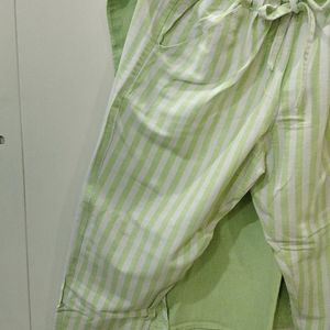 Green Kurta with Striped Bottom