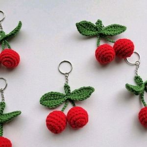 Crochet Cherry Keychain