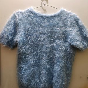 Vintage Hand Crochet Shaggy Baby Blue Top