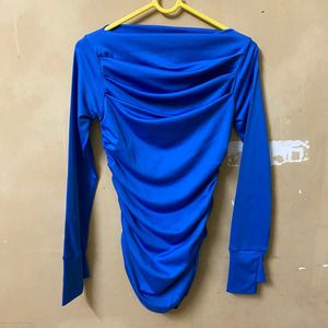 Blue Fitted Ruched Top