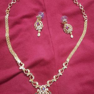 1 Gm Gold Plated Short Necklace Set With Earrings.