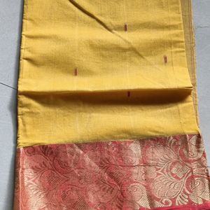 New Yellow And Red Pure Cotton Saree