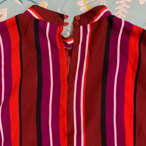 Maroon brown striped trendy top for women