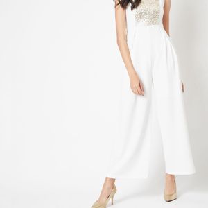 Golden Sequineed White Party Wear Jumpsuit