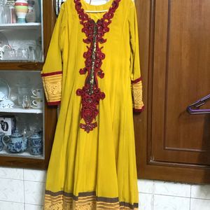 Mustard Yellow Anarkali Gown With Pant &dupatta