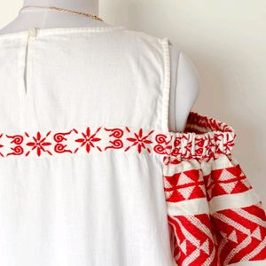 Vintage Palestinian Embroidered White Dress