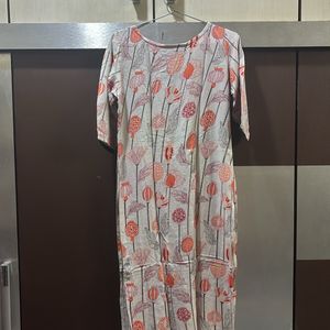 Printed Grey & Orange Kurta