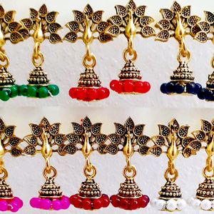 6 Piece Oxidised Gold Jhumka Jhumki Pearl Earrings