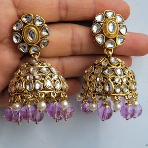 Lavender Kundan Jhumka Set