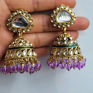 Lavender Kundan Jhumka Set