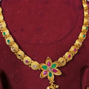 Golden Multicolour Necklace Set With Earrings