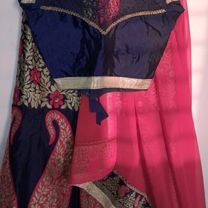 Red And Blue Lahenda Designer Blouse With Dupatta