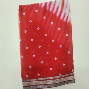 Red And White Bandhej Saree