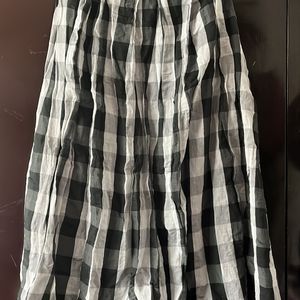 Black and white check Long skirt