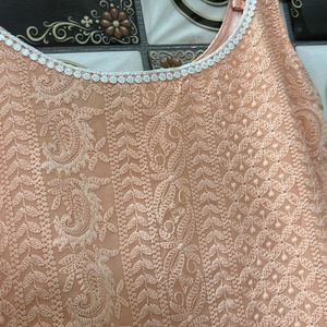 Chikankari Peach Color Kurti