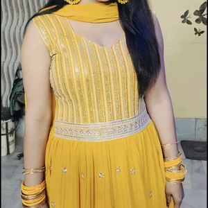 Beautiful Haldi Colour Gown With Dupatta .