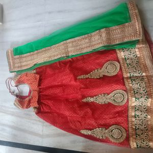 Banarasi Red and green colour half saree