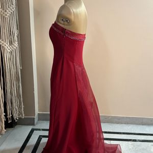 Maroon Tube Trail Gown