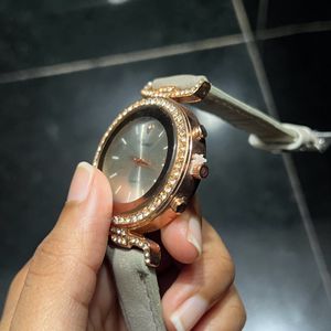 Women Stoned Pastel Green Strapped Elegant Watch F