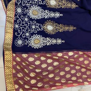 Beautiful Navy blue And Peach Pink Saree