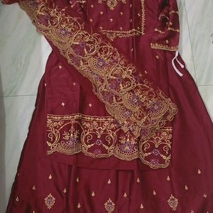 Maroon Kurta With Lehanga On The Bottom