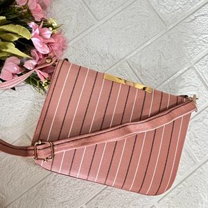 Peach stripped box sling bag