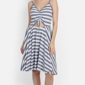 Brand New White Blue Striped Fit N Flare Dress