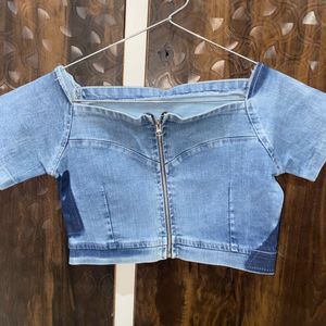 Trendy Blue Denim Crop Top