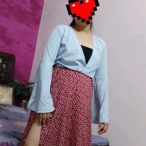 Bell Sleeves Crop Top With Skirt