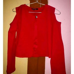 Vibrant Red Shrug With Cold Shoulder Lycra